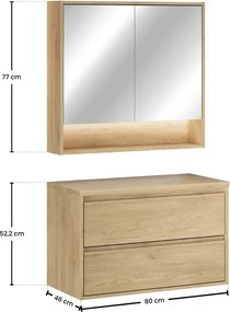 Koupelnová sestava Viola s deskou a zrcadlem 80 cm dub cremona