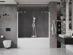 Mexen Velar Duo, vaňová zástena 2-krídlová s posuvnými dverami 190 x 150 cm, 8mm číre sklo, biely profil, 896-190-000-02-20