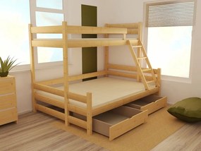 Detská poschodová posteľ s rozšíreným spodným lôžkom z MASÍVU 200x90cm so zásuvkou - PPS004