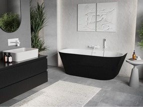 Mexen Oris, voľne stojaca ryhovaná vaňa 150 x 75 cm, biela-čierna, biely prepad, 52871507575-20