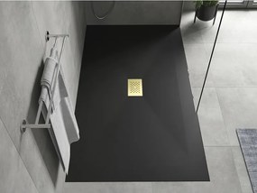 Mexen Hugo, obdĺžniková sprchová vanička SMC 160 x 100 cm, čierna, zlatá krytka, 42701016-G