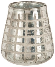 Strieborný sklenený svietnik s mriežkou, patinou a odreninami - 15 * 15 * 17 cm