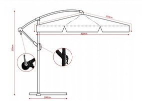 Sivý záhradný slnečník s LED osvetlením 3 m