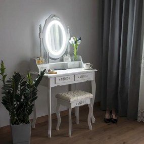 DomTextilu Vintage toaletný stolík s otočným zrkadlom s LED osvetlením 44987 Biela