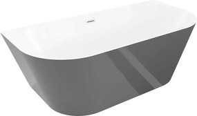Mexen Oval Slim, voľne stojaca vaňa ku stene, 170 x 80 cm, biela-šedá, oceľový prepad, 52661708062-97