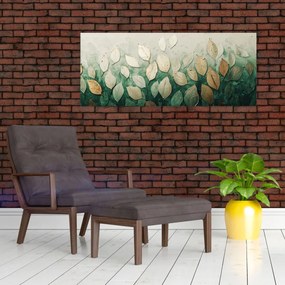 Obraz - Zlato-zelené listy (120x50 cm)