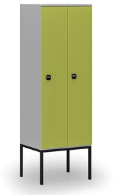 Drevená šatníková skrinka s podnožou, 2 oddiely, 1871 x 600 x 500 mm, RFID zámok, sivá/zelená