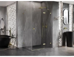 Mexen Lunar, výklopný sprchový kút pravý 100 x 90 cm, 8mm číre sklo, zlatý kartáčovaný - 834-100-090-55-00-P