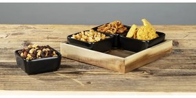 Čierne keramické servírovacie misy v súprave 4 ks s podnosom Elo - Wenko