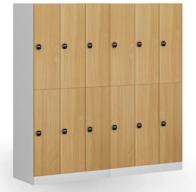 Šatníková skrinka S1 s úložnými boxmi, 6 boxov, 1850 x 900 x 500 mm, demont, zámok s čítačkou RFID kariet, laminované dvere, breza