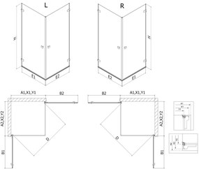 Mexen Lunar-B Duo, výklopný sprchový kút 95 x 70 cm, 8mm číre sklo, chrómový profil, 832-095L-070P-01-00
