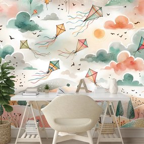 Tapeta pastelové lietajúce draky na oblohe