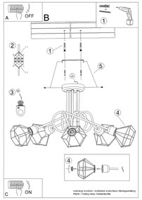 Stropné svietidlo Artemis, 5x čierne drôtené tienidlo