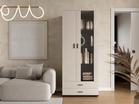 Vysoká vitrína 2D2S Boho B6, Osvetlenie: osvetlenie LED modré, Farby: kašmír / kašmír + čierna