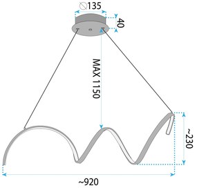 Toolight Toolight, LED závesné svietidlo 90cm, 26W, 3000K, LHJ025-CP, chrómová, OSW-60016