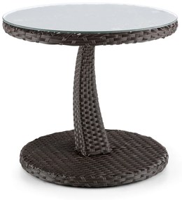 Tabula, odkladací stolík, 50 cm, sklo, polyratan, hliník, dvojfarebný hnedý