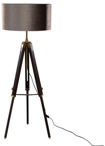 Mosadzná stojaca lampa na trojnožke s tienidlom zo sivého zamatu 50 cm - Cortin
