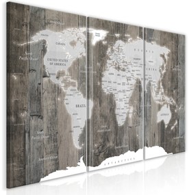 Artgeist Obraz - World Map: Wooden World (3 Parts) Veľkosť: 120x60, Verzia: Standard