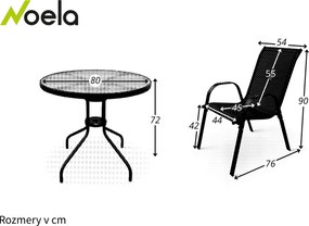 Noela Záhradný jedálenský set Capri 80cm + 4x kovová stolička Ramada