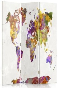 Ozdobný paraván Mapa světa - 110x170 cm, trojdielny, obojstranný paraván 360°