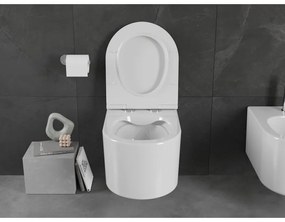 Mexen Sofia, závesná WC misa 490x360x355 mm, Rimless Tornádo + toaletné WC sedadlo z duroplastu, biela lesklá, 30540500