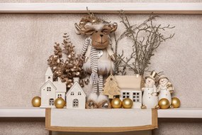 Vianočný behúň na stôl 150x40 cm, krémový so zlatými vtkanými nitkami