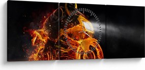 Obraz - Motorkár s plameňmi (s hodinami) (90x30 cm)