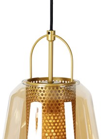 Závesná lampa zlatá s jantárovým sklom 23 cm podlhovastá 3-svetlá - Kevin