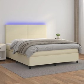 Boxspring posteľ s matracom a LED krémová 180x200 cm umelá koža 3135839