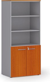 Kombinovaná kancelárska skriňa PRIMO GRAY, nízke dvere, 800 x 500 x 1781 mm, sivá/čerešňa