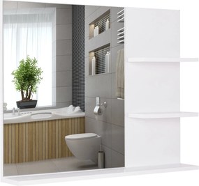 Zrkadlo na stenu kleankin s 3 zabudovanými policami 60x10x48 cm Biele | Aosom