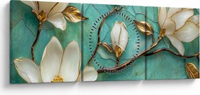 Obraz - 3D magnólia (s hodinami) (90x30 cm)