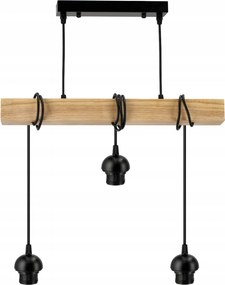 BERGE LED závesné stropné svietidlo, drevený trám, 3xE27, Luster, guľa, bezfarebný