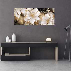 Obraz - Kvety v zlate (120x50 cm)