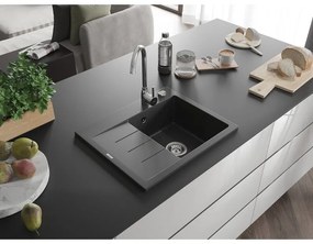 Mexen Ben, 1-komorový granitový drez 600x500x190 mm, pravý + chrómový sifón, čierna škvrnitá, 6523605000-76