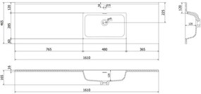 Mexen Otis, umývadlo na zapustenie 161 x 46,5 cm, pravé, biela lesklá, 25181600P