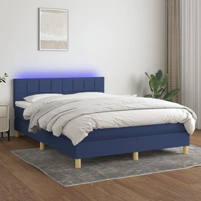 Posteľ boxsping s matracom a LED modrá 140x200 cm látka 3133723