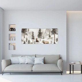 Obraz - Les s medveďmi (120x50 cm)