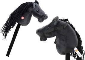 LEAN Toys Plyšová hlava koňa na palici, dlhosrstý koník, čierny, so zvukmi