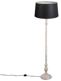Rustikálna stojaca lampa sivá s čiernym ľanovým tienidlom - Classico