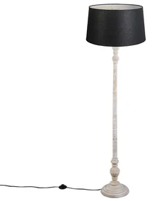 Rustikálna stojaca lampa sivá s čiernym ľanovým tienidlom - Classico