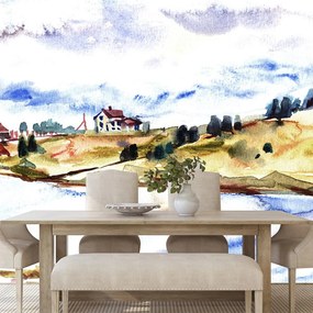 Samolepiaca tapeta akvarelová dedinka - 300x200