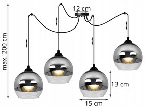 Závesné svietidlo Bergen Spider, 4x chrómové/transparentné sklenené tienidlo (fi 15cm)