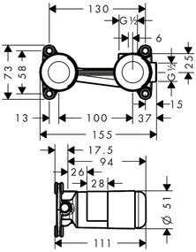 Hansgrohe Hansgrohe, základné teleso pre umývadlovú batéria pod omietku, HAN-13622180
