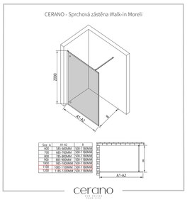 Cerano Moreli, sprchová zástena 110x200 cm, 8mm číre sklo, čierny profil, CER-CER-417617