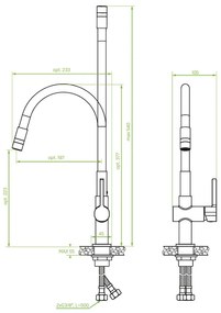 Laveo Alita, stojanková drezová batéria s elastickým ramenom, 2-funkčný výtok, čierna matná-brúsená oceľ, LAV-BVA_362D