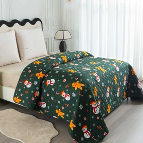 Prehoz na posteľ SNOWMAN AND GINGERBREAD, zelený Rozmer: 170 x 210 cm