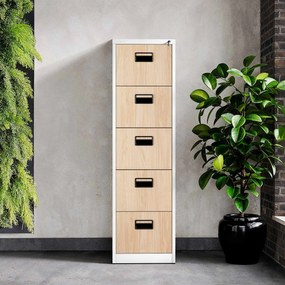 Kovová kartotéka, 5 zásuviek SARA V5, 460 x 1630 x 620 mm, Eco Design: biela/ dub sonoma