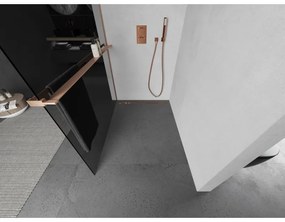 Mexen Kioto+ L, sprchová zástena Walk-In s poličkou a vešiakom 70 x 200 cm, 8mm šedé sklo, medený matný profil, 800-070-123-65-40