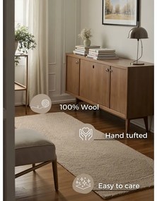 Béžový ručne tkaný vlnený behúň 80x200 cm Eleni Light Beige – Hanse Home